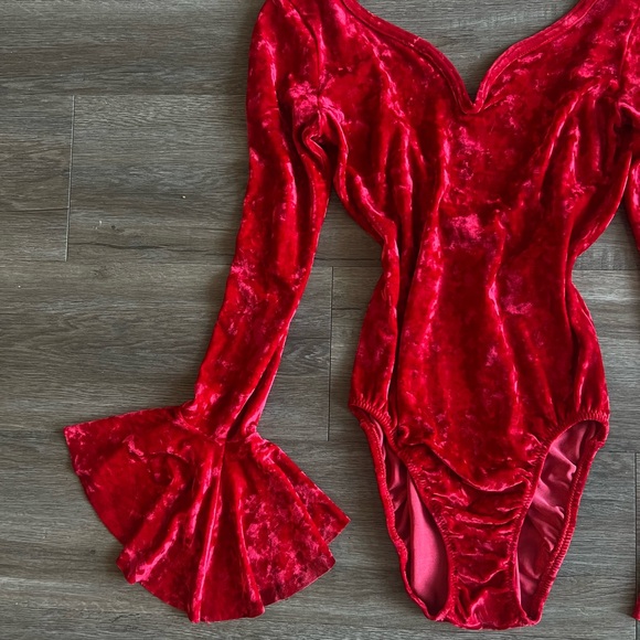 Vintage Red Crushed Velvet Bodysuit - Picture 4 of 4